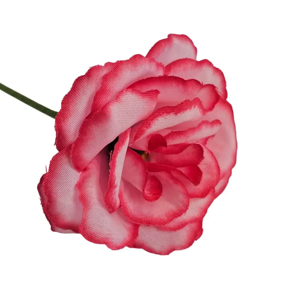 37 Light Pink Hot Pink Edge Silk Roses 2.5in Artificial Flowers w/ Stems